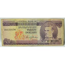 BARBADOS 1988 . TWENTY 20 DOLLARS BANKNOTE . ERROR . MIS-MATCHED SERIALS